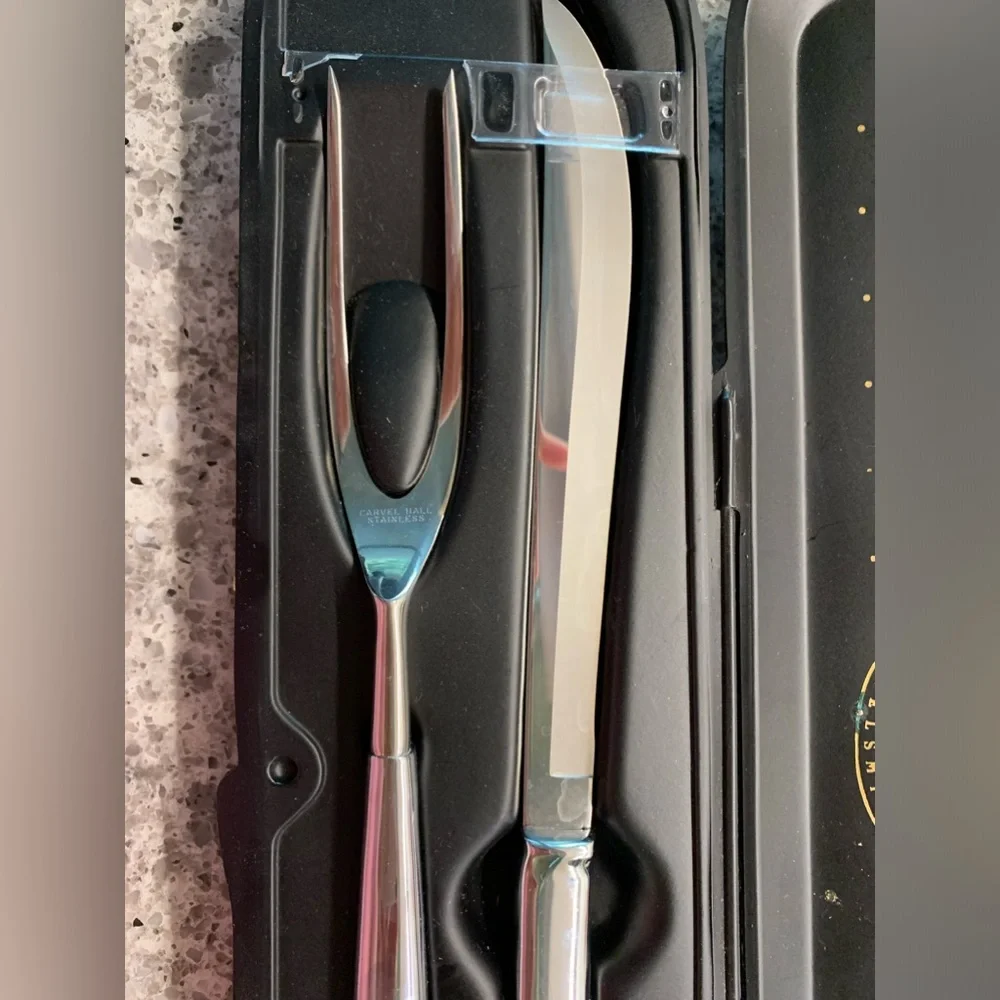 🍽️✨ Vintage 1960s Chas. D. Briddell Carvel Hall Stainless Steel Carving Set ✨🍽